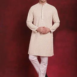 Jompers Beige & Golden Regular Fit Embroidered Kurta Bottom Set-picture-12