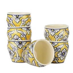 VarEesha Yellow Ceramic Kulhad Cups - Set of 6 image 2
