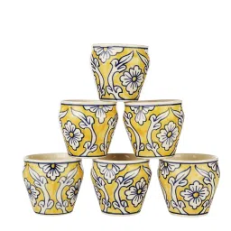 VarEesha Yellow Ceramic Kulhad Cups - Set of 6 image 3