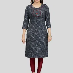 Saree Swarg Navy Printed Straight Kurta image 1