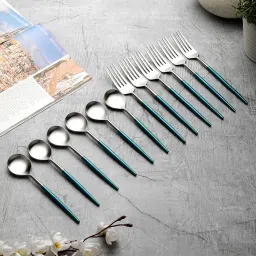 VarEesha Blue Steel  Tea Spoons & Forks - Set of 12 image 1