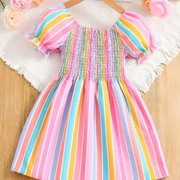 YK Striped Puff Sleeve Fit & Flare Dress-picture-28
