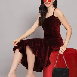 VAARARO Ruffled Velvet Bodycon Midi Dress image 5