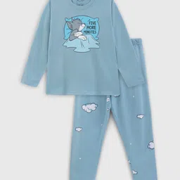 Nap Chief Pure Cotton Full Sleeves Tom And Jerry Theme Printed Night Suit - Blue-picture-16
