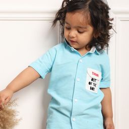 Polka Tots Half Sleeves Think Out Of Box Pocket Printed Shirt - Sky Blue-picture-22