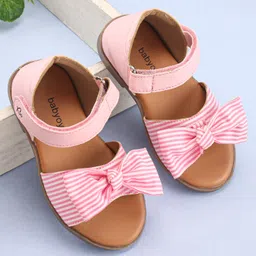 Babyoye Velcro Closure Sandals With Bow Applique - Pink-image-26