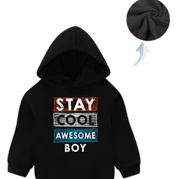 KAVEE Full Sleeves Stay Cool Awesome Boy Printed Pure Cotton Warm Fleece Hooded Sweatshirt - Black-picture-13
