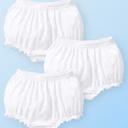 Babyhug 100% Cotton Premium Pointelle Fabric Solid Bloomers Pack of 3 - White-picture-11