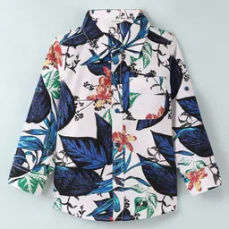 INFINITY Cotton Woven Full Sleeves Floral Printed Shirt - White-image-4