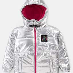 Bonfino Full Sleeve Hooded Puffer Jacket with Holographic Effect & Patch Detailing - Silver-picture-12