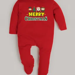 FFlirtygo Christmas Theme Cotton Full Sleeves Merry Christmas Printed Romper - Red-picture-24