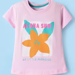 Doreme Sinker Knit Half Sleeves T-Shirt With Floral Print - Pink-picture-15