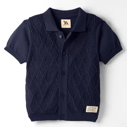 Yellow Apple Cotton Knit Half Sleeves Solid Color Shirt - Navy Blue-picture-22