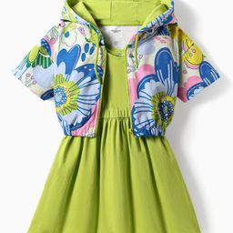 OLLINGTON ST. Cotton Knit Half Sleeves Hoodie Jacket & Knit Dress - Multicolor & Light Green-picture-13