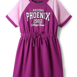 Pine Kids Cotton Knit Half Raglan Sleeves Winter Frock With Text Print - Purple-picture-41