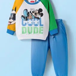 Babyhug Disney Terry Knit Full Raglan Sleeves Sweatshirt and Joggers Set with Mickey Mouse Graphics - Blue-picture-11