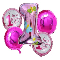 Bubble Trouble Baby girl one themed Foil balloons Pack of 5-image-78