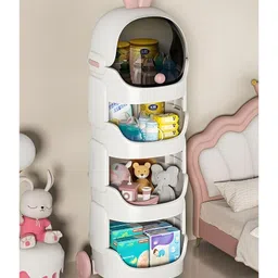 Polka Tots QuackStack Kids Storage Drawer Rack 4-Tier Toy, Book & Clothes Organizer with Wheels - White-picture-11