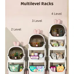 Polka Tots QuackStack Kids Storage Drawer Rack 4-Tier Toy, Book & Clothes Organizer with Wheels - White image 2
