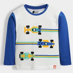 Orange Sugar 100% Cotton Knit Pack Of 2 Full Sleeves Racing Cars & Camera Printed Tees - Blue & Green image 3
