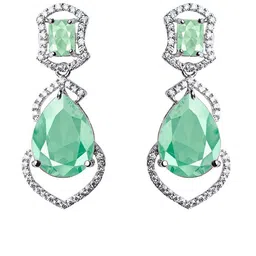 Gemron Jewel Rhodium-Plated American Diamond Studded Teardrop Shaped Drop Earrings-picture-47