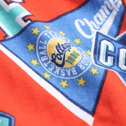 Babyhug Cotton Knit Full Length Lounge Pants With Varsity Print - Red image 3