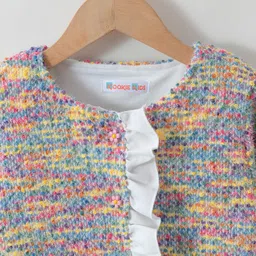 Kookie Kids Full Sleeves Textured Winter Jacket With Frill Detailing - Grey image 3