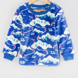 Hugsntugs Cotton Full Sleeves Snow Theme Printed Coordinating Sweatshirt & Joggers Set - Blue image 4
