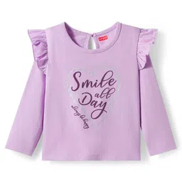 Babyhug 100% Cotton Knit Full Sleeves T-Shirts with Sweet Little Princess & Frill Detailing Pack of 3 - Pink Plum & Navy Blue image 2