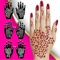 VOORKOMS Combo Mehndi Stencil Sticker With Flowers For Celebration Ready Hands-picture-36
