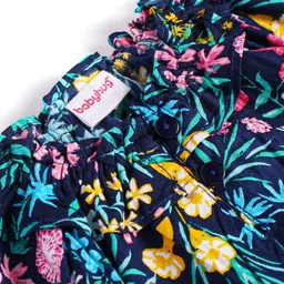 Babyhug Rayon Woven Full Sleeves Top With Floral Print - Navy Blue image 4