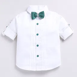 LITTLE COLLARS Velvet Full Sleeves Chevron Printed 3 Piece Party Suit With Bow Set - Teal Blue image 5