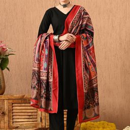 Anouk Rustic V-Neck Regular Sleeves A-Line Kurta With Trousers & Dupatta-picture-25