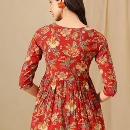 HERE&NOW Women Floral Printed Pleated Peplum Cotton Top image 3