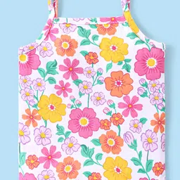 Babyhug 100% Cotton Knit Sleeveless Antibacterial Slips  with Floral & Polka Dots Print  Pack of 3 - Pink Yellow & White image 5