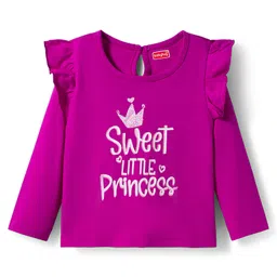 Babyhug 100% Cotton Knit Full Sleeves T-Shirts with Sweet Little Princess & Frill Detailing Pack of 3 - Pink Plum & Navy Blue image 4