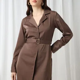 Globus Cuffed Sleeves Satin Mini Blazer Dress-image-8