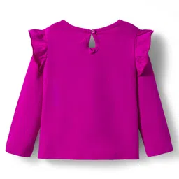 Babyhug 100% Cotton Knit Full Sleeves T-Shirts with Sweet Little Princess & Frill Detailing Pack of 3 - Pink Plum & Navy Blue image 5