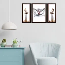WENS White & Brown Set of 3 Flying Colours MDF Wall Paintings image 1