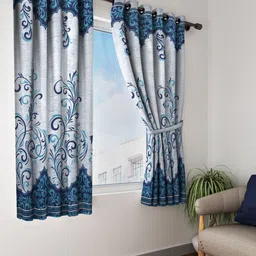 Home Sizzler Blue & Off White Set of 2 Ethnic Motifs Window Curtain image 1