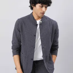 Rare Rabbit Navy Viscose Striped Relaxed Fit Blazer image 1