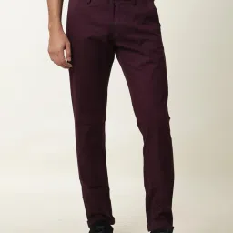 Rare Rabbit Maroon Cotton Solid Regular Fit Formal Trousers image 1