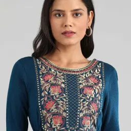 Aurelia Teal Blue Embroidered High Low Kurta image 5