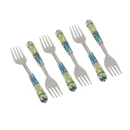 VarEesha Blue Steel and Ceramic Handle Forks - Set of 6 image 2