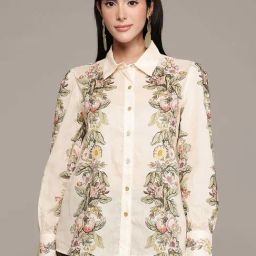 Label Ritu Kumar Off White Cotton Loose Fit Floral Print Shirt-picture-25