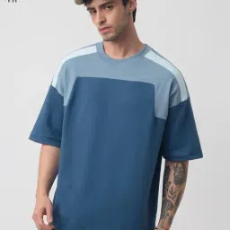 The Souled Store Blue Cotton Colourblocked Relaxed Fit T-Shirt-picture-36
