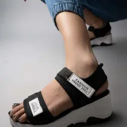 Shoetopia Kids Black & White Floater Sandals image 2