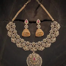 Kushal's Fashion Jewellery Ruby Gold Polished Zircon Necklace set for Women image 1