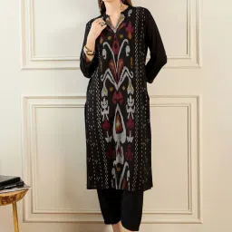 Indo Era Black Printed Straight Kurta image 1