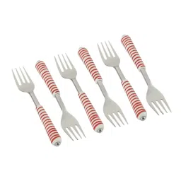 VarEesha Red Steel and Ceramic Handle Forks - Set of 6 image 2